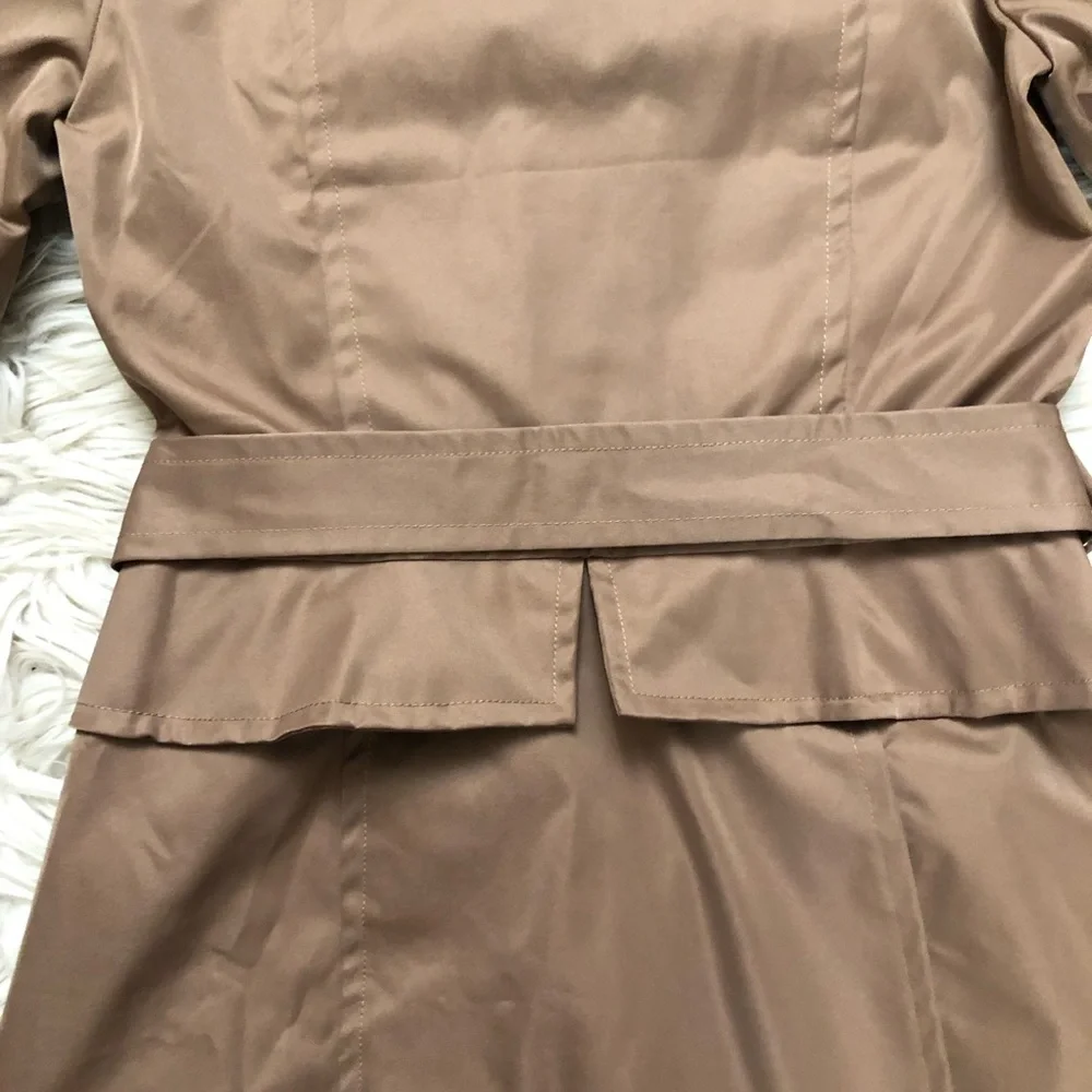 Plenty by Tracy Reese Corin Peplum Belted Brown Tan Trench Coat Jacket size S - Picture 12 of 16